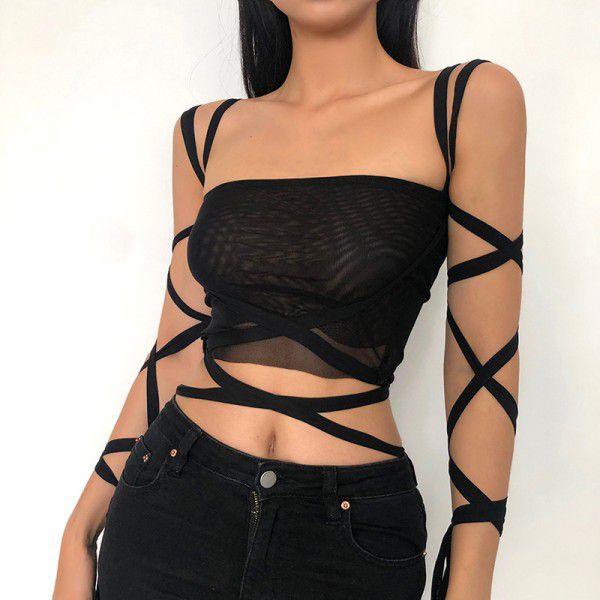 Spring and Summer New Women's Solid Color Navel Exposed Fashion Tie with Navel Exposed Hanging Strap Small Tank Top for Women