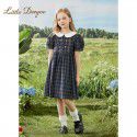 Girls college style dress, pure cotton, thin doll neck, stylish children's plaid princess skirt