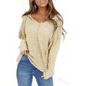 Spring Fashion Women's Foreign Trade Solid Color Hooded Long sleeved T-shirt Elegant Drawstring V-neck Top