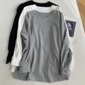 Solid color round neck white long sleeved women's T-shirt, spring new Korean loose cotton bottom top