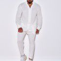 Men's linen autumn casual suit long sleeved one piece work pants 