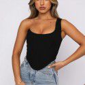 Sexy Diagonal Shoulder Satin Fish Bone Off the Shoulder Wearing Chest Top Tank Top for Women