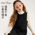 Girls' dress, autumn and winter new styles, high-end princess dress, woolen vest dress for children in middle and large schools