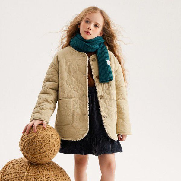 Girls' Lamb Fleece Coat Autumn and Winter New Middle and Big Children's Korean Cotton Clothes Children's Thickened Cotton Clothes