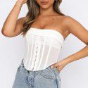 Women's sexy slim fit with exposed navel, fishbone hanging neck, suspender vest for women