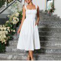 Lace edge camisole dress with long strap and button decoration A-line skirt