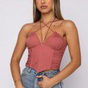 Sexy backless fish bone sequin neck hanging and navel exposed top