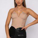 Sexy backless fish bone sequin neck hanging and navel exposed top