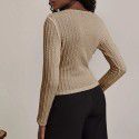 Women's temperament V-neck slim long sleeve Fried Dough Twists knitwear T-shirt top