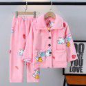 Autumn and winter new children's flannel pajamas for boys and girls, baby long sleeved thickened coral velvet home clothing set