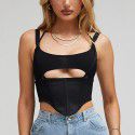 Women's sexy slim fit with exposed navel, fishbone hanging neck, suspender vest for women