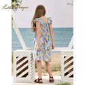 Girl's Dress Summer Tulip Fragmented Flower Dress Fashionable Small Flying Sleeves Thin Open Back Middle Big Girl Princess Dress