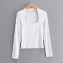 Autumn Sexy Low Chest Square Neck Solid Long Sleeve T-shirt Women's Slim Fit Slim Underlay Top 