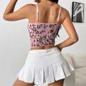 Spicy Girl Low cut Perspective Sling with Mesh Fishbone Tie Waist Short Top for Women