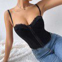 Fashionable solid color backless spicy girl slim fit suspender lace sexy outer wearing small tank top for women