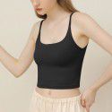 Chest cushion, thin shoulder, black suspender, women's U-neck, elastic slim fit, top, bottom layer, summer shirt