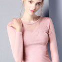 New Women's Slim Fit T-shirt Round Neck Long sleeved Top Large Mesh Bottom