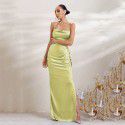 Fishtail Dress Summer Sleeveless Fishbone Long Skirt Wrapped Hip Sling Dress for Women