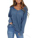 Spring Fashion Women's Foreign Trade Solid Color Hooded Long sleeved T-shirt Elegant Drawstring V-neck Top