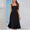 Lace edge camisole dress with long strap and button decoration A-line skirt