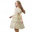 2023 Summer New Girl's Fragmented Flower Dress Fashionable Children's Bubble Sleeves Wooden Ear Edge Princess Dress Big Children's Dress