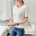 Ice hemp short sleeved t-shirt for women in summer, new women's color matching, thin and fashionable, slimming, ice silk base knit shirt for women 