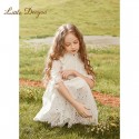 Spring girl's dress with hollowed out embroidery and lace, large children's stylish princess dress, children's long skirt