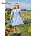 Girl's Bubble Sleeves Doll Neck Dress for Children's Big Children Cotton Fabric Tencel Cool Princess Dress