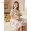 Girls summer short sleeved dress, stylish and thin children's floral cotton dress, little girl dress