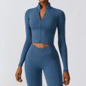 Quick drying long sleeved yoga suit jacket, zipper windproof running sports jacket, tight and nude fitness suit