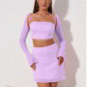 Fashion Set Skirt Sexy Mesh Hanging Neck Zipper Top Wrap Hip Skirt Set Two Pieces