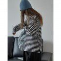 Autumn New Lazy Soft Sticky Wool Striped T-shirt Loose and Slim Comfortable Long sleeved Casual Top