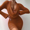 Hanging neck dress, autumn and winter women's sexy mesh pleated buttocks wrapped dress