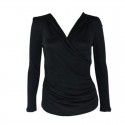 Silk Women's T-shirt V-neck Long Sleeve Underlay Fashion and Elegant Silk Women's Pleated Slim Top 