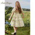 2023 Summer New Girl's Fragmented Flower Dress Fashionable Children's Bubble Sleeves Wooden Ear Edge Princess Dress Big Children's Dress