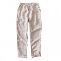 Elastic waist drawstring linen casual pants for men, loose fit youth, small feet cotton linen pants 