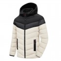 Winter men's cotton jacket, casual trend hooded jacket, men's warm and fashionable color blocked cotton jacket