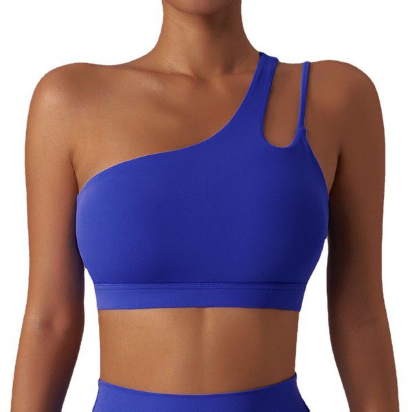 Slant shoulder shock-absorbing yoga bra with cloud feel and beautiful back, sports bra with irregular shoulder straps, running and fitness vest top 