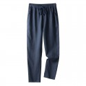 Elastic waist drawstring linen casual pants for men, loose fit youth, small feet cotton linen pants 