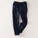 Pure linen men's thin breathable elastic waist loose size linen pants men's straight leg pants simple and trendy 