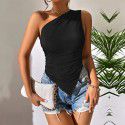 Autumn and winter new slim fit irregular sloping shoulder sexy off shoulder vest with camisole top 