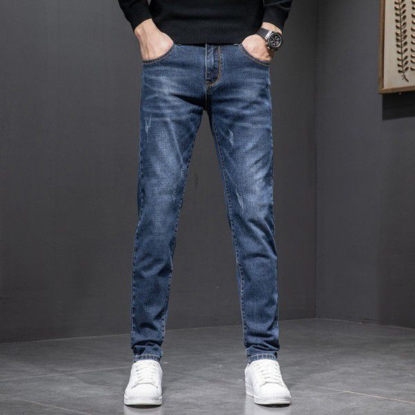 Jeans men's new trend versatile slim fit small feet Korean version elastic casual men's long pants