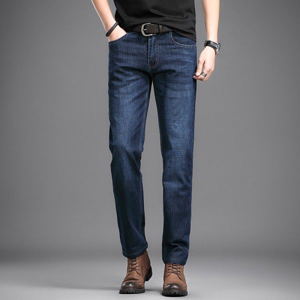 Men's slim fit straight leg elastic jeans, youth business casual fashionable versatile pants