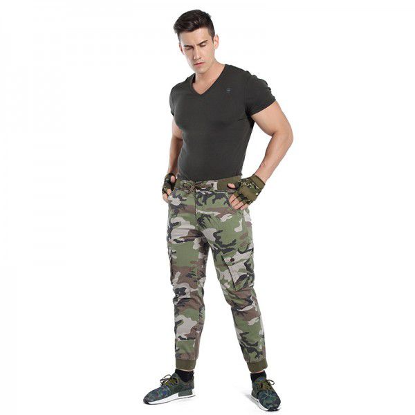 Men's camouflage work pants straight leg casual pants with multiple pockets, washed pants