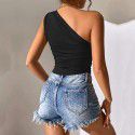 Autumn and winter new slim fit irregular sloping shoulder sexy off shoulder vest with camisole top 