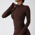 Zipper tight running sports top breathable nude fitness jacket training quick drying long sleeved yoga suit for women 