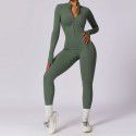 Zipper nude long sleeved yoga jumpsuit, high-intensity fitness sports jumpsuit, tight fitting bodysuit 