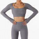 Spring and summer new sports top with chest cushion, quick drying fitness suit, slim fit, tight fitting long sleeved yoga suit 