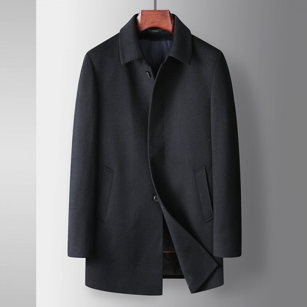 Men's coat, mulberry silk wool lapel windbreaker, middle-aged business pure wool detachable inner lining woolen coat 