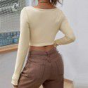 Autumn and winter new slim fit V-neck twisted fashion knitwear ultra short long sleeved top 